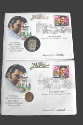 ELVIS PRESLEY First Day Stamps 14k Gold 999 Silver 1oz Coin Proof SET Graceland