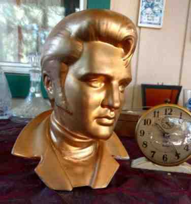 Elvis Presley Ceramic Gold Bust Head Statue Figurine Vintage 1970's