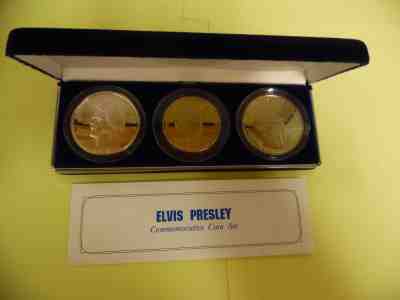 ELVIS PRESLEY 3 PC. COMMEMORATIVE COIN SET 1993 ORIGINAL CASE MARSHALL ISLANDS