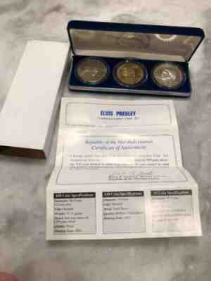 ELVIS PRESLEY 3 PC. COMMEMORATIVE COIN SET 1993 $5, $10, $50 MARSHALL ISLANDS