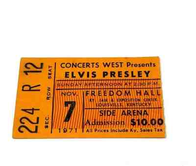 Elvis Presley Ticket Stub Freedom Hall Louisville Kentucky November 7, 1971