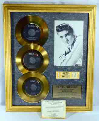 ELVIS PRESLEY GOLD PLATED FRAMED RECORDS & CONCERT TICKET LOVE SONGS #372/395