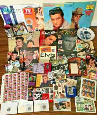 42 Piece Elvis Presley EPE Memorabilia Lot Collection - Records LP Stamps Coins