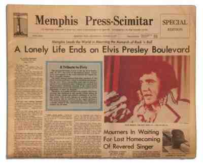 Memphis Press -Scimitar Elvis Presley Memphis Tennessee Death Newspaper 1977