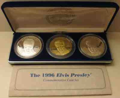 Elvis Presley 1996 Commemorative Coin Set of 3 Marshall Islands with COA in Case