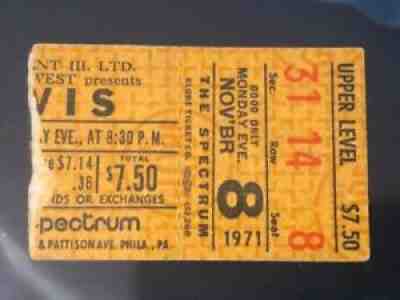 Elvis Presley Authentic Ticket Stub November 8, 1971 Philadelphia PA
