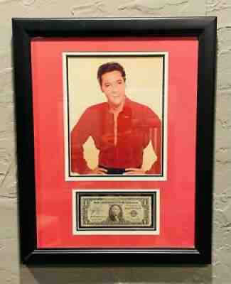 Elvis Presley vintage Picture Framed With Autographed $1 Bill