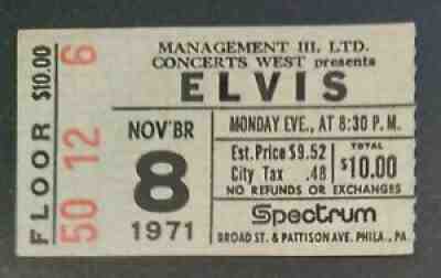 Elvis Presley CONCERT TICKET Philadelphia Spectrum Nov 8, 1971