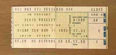 1971 ELVIS PRESLEY CINCINNATI CONCERT TICKET STUB HEARTBREAK HOTEL HOUND DOG C1