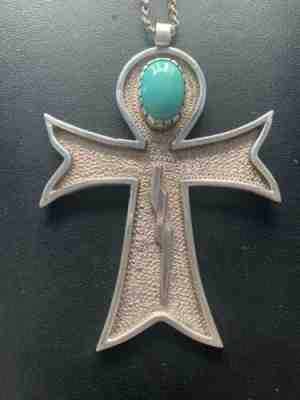 Elvis Presley WORN AND OWNED SILVER ANKH WITH TURQUOISE STONE