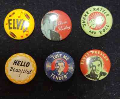 Vintage Elvis Presley E.P.E. Graphic Green Duck Co Pin Button set of 6 1956 EPE
