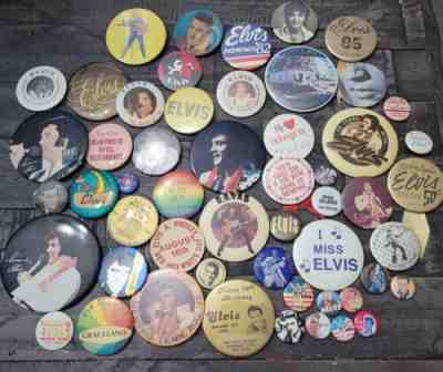 Vintage Lot Of 53 Elvis Presley Button Pins Big & Small 50th Birthday Mamorial