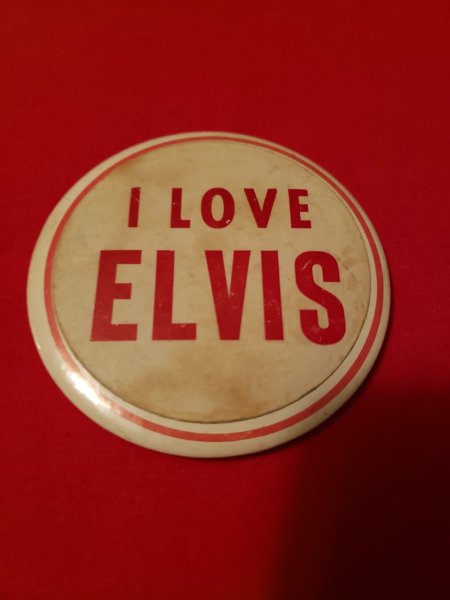 New Listing1950s I Love Elvis Presley Button Pin Pinback EPE - White w/ Red Letters - 3.5 "