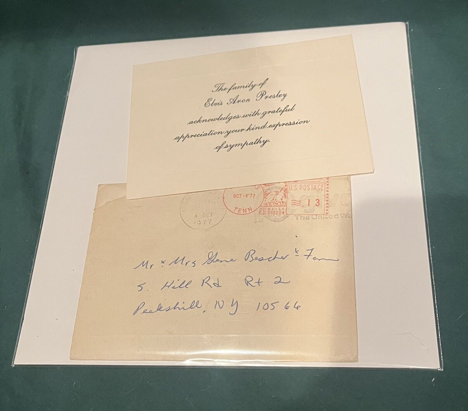 Elvis Presley His Passing Funeral Sympathy Reply Card W/ Envelope 1977 Original