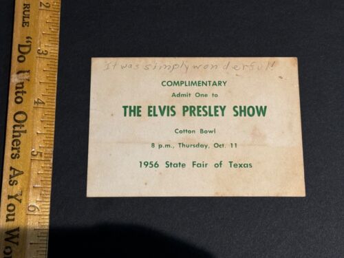 Very Rare ELVIS PRESLEY SHOW Complimentary Ticket October 11, 1956 State Fair TX