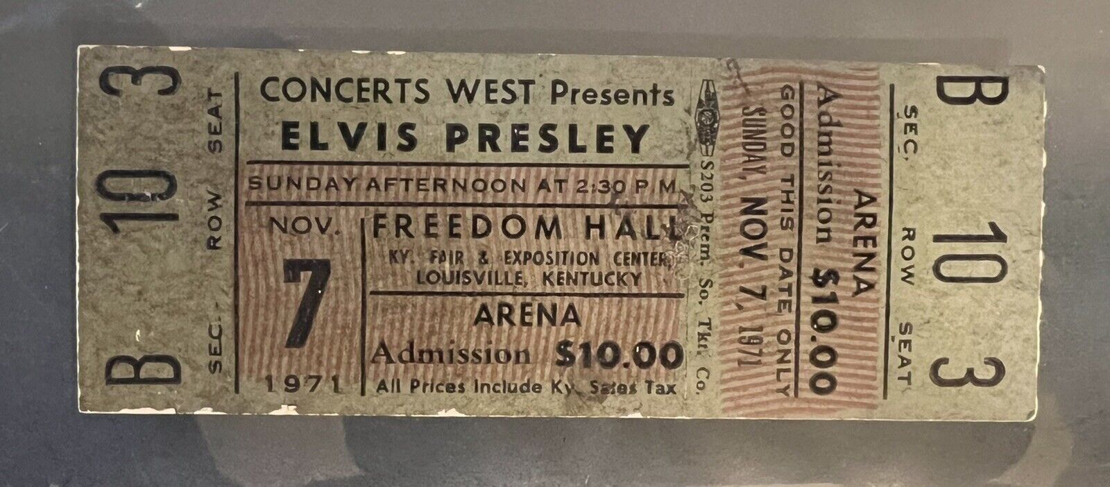 Elvis Presley Concert Ticket Unused Nov 7, 1971 Freedom Hall Louisville, KY
