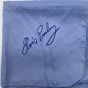 New ListingElvis Presley Authentic Vintage Stage Scarf (Facsimile Signed) Blue Silk 1970's