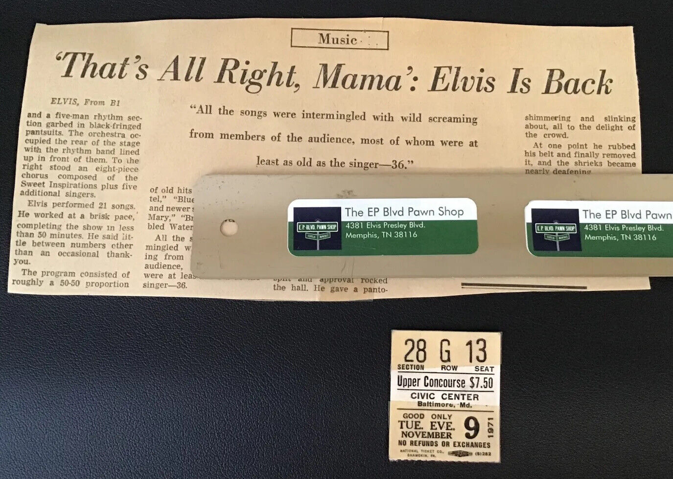 Elvis 1971 Baltimore Maryland Concert Ticket Stub And Review