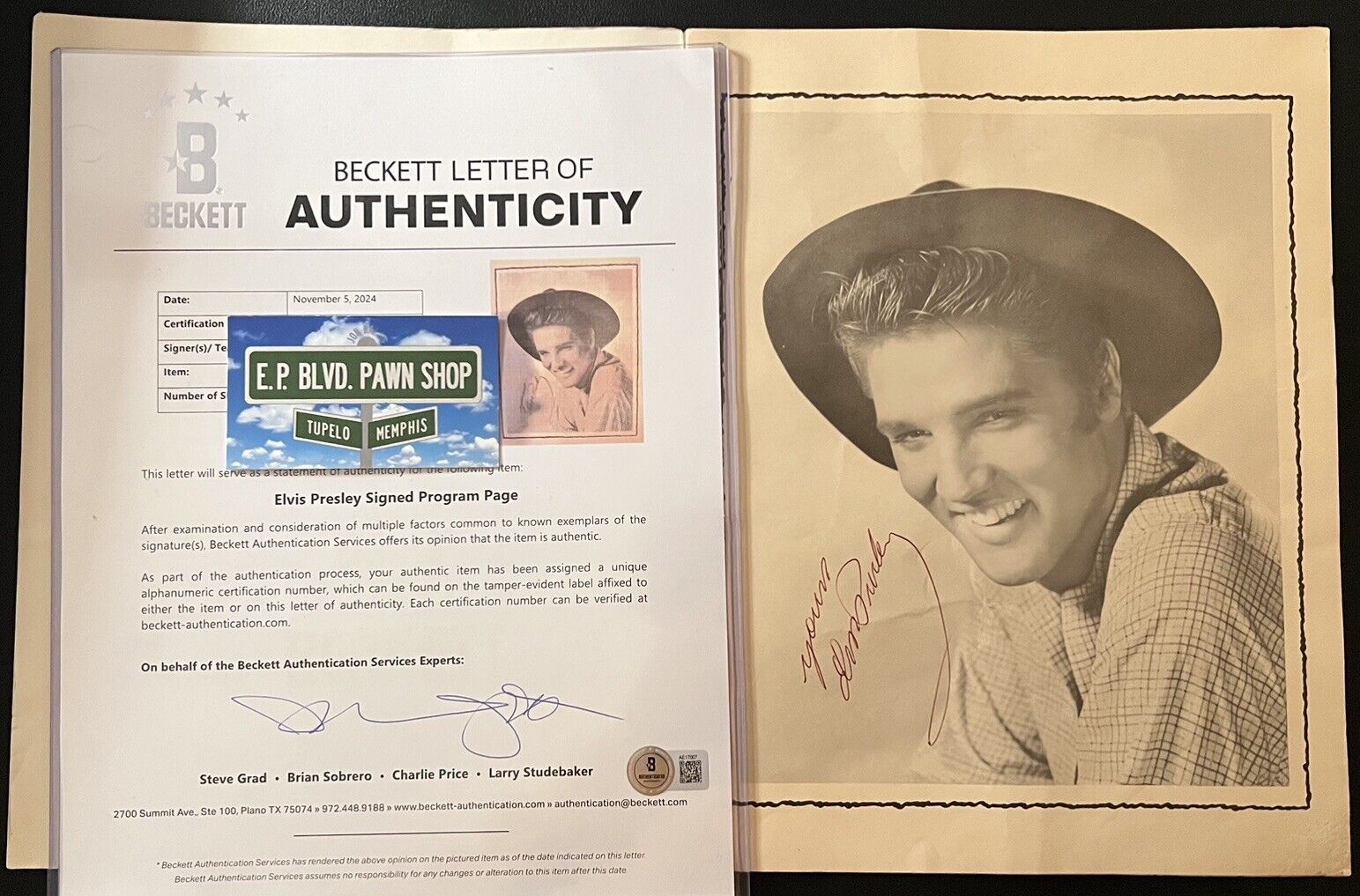 Elvis Autograph / Signed 1956 Concert Program / Beckett COA / Direct Memphis