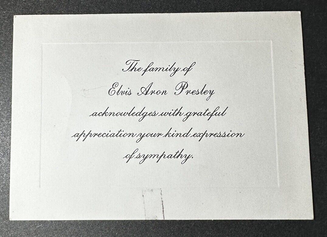 Elvis Presley Original 1977 Funeral Sympathy Acknowledgment Card/ With COA