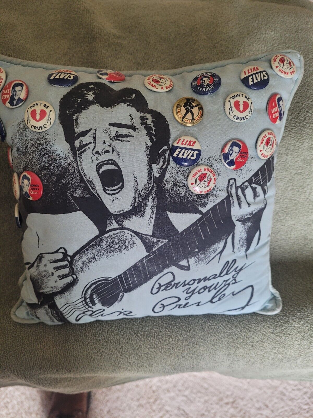 Vintage Elvis Presley Pillow (original tags) and 20 Green Duck Buttons