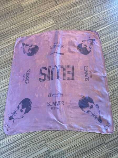 Vintage Las Vegas Elvis Presley Summer Festival Pink Silk Souvenir Scarf