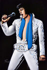 Hand Painted 18"x12" Velvet Elvis Presley White Jump Suit w/Blue Scarf Painting