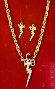 VTG Elvis TCB Necklace & Earrings Lowell Hays BE 77 Original Mold Gold Tone 14"
