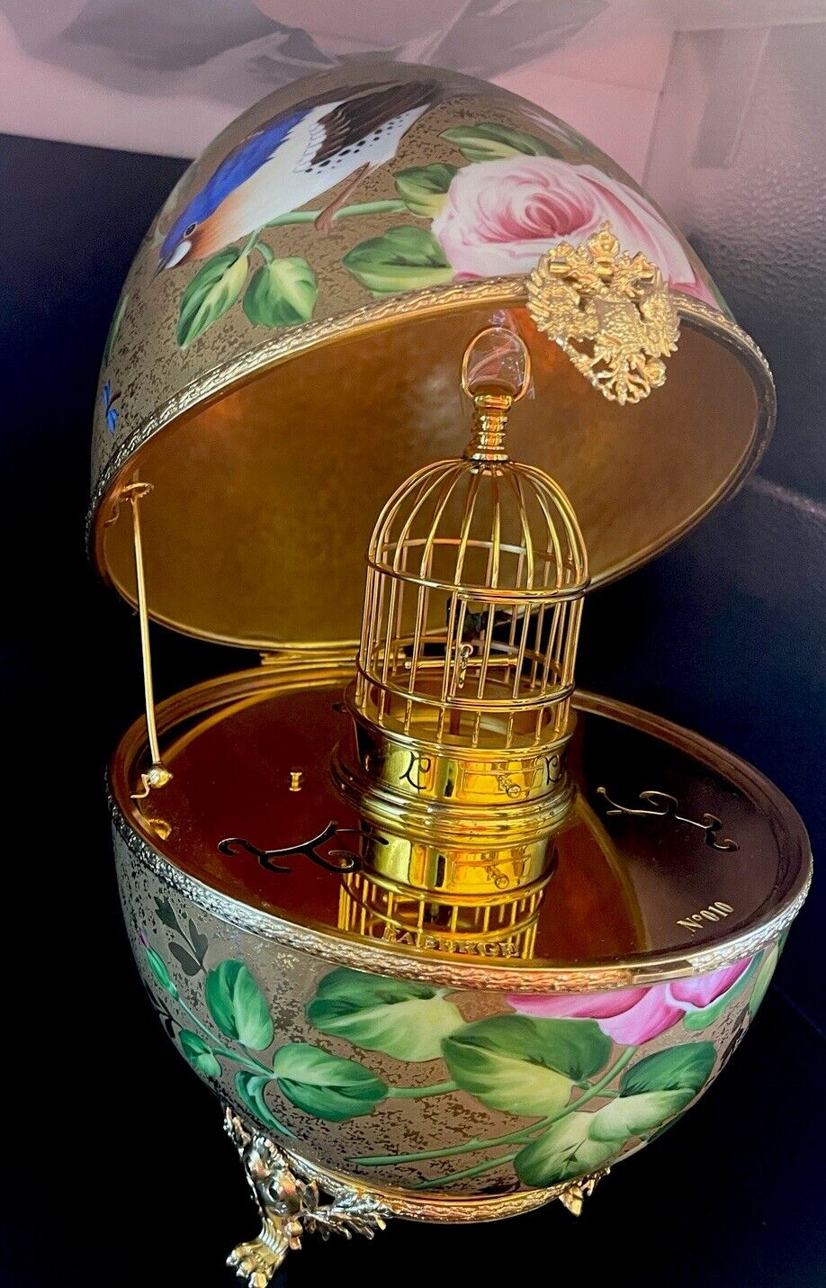 Authentic Imperial Faberge Danish Musical Birdcage Egg 11-1/2