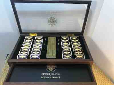 Rare FABERGE Imperial Eagle DOMINOS Set & CRIBBAGE Set 22k Gold Hardwood Glass