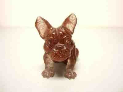 Carved Stone Rose Pink Crystal French Bulldog w/Diamond Eyes Faberge?