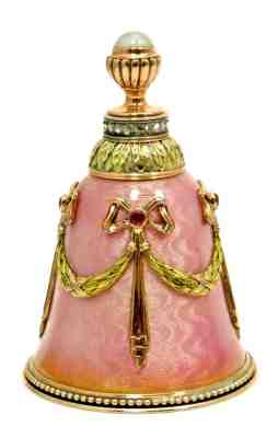 A FABERGE IMPERIAL RUSSIAN GOLD DIAMOND RUBY& GUILLOCHÉ ENAMEL PERFUMER