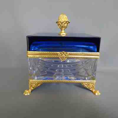 Faberge Swag Crystal Box With Cobalt Blue Top