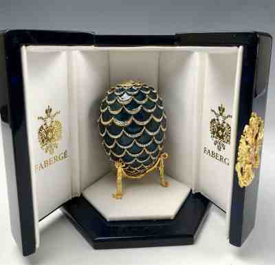 Faberge Enamel Jeweled Imperial Pine Cone Egg Mahout on Elephant w Original Box