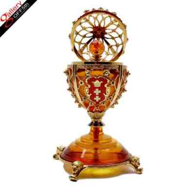 Faberge Egg Victor Mayer Gdansk Amber 18K Gold Diamond Ruby Enamel Guilloche RU