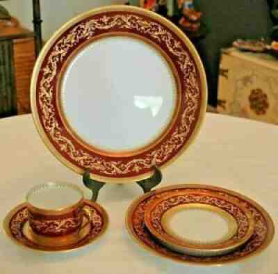 Faberge Verneuil Limoges Porcelain China RED & 24k GOLD Romantic Dinner for Two