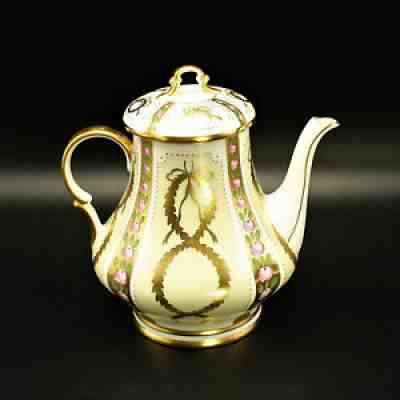 Faberge Gold, Enamel & Jeweled Tea Coffee Pot Limoges Porcelain China 24k