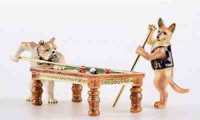 Keren Kopal Faberge Trinket Box Dogs Playing Snooker Austrian Swarovski Crystals