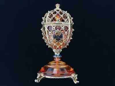 FABERGE Egg Victor Mayer Gdansk Amber 18K Gold Enamel Guilloche Imperial Russian