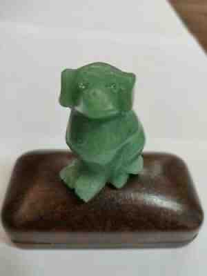 Faberge Antique Imperial Russian Dog Figure in Nephrite Stone with Diamond Eyes