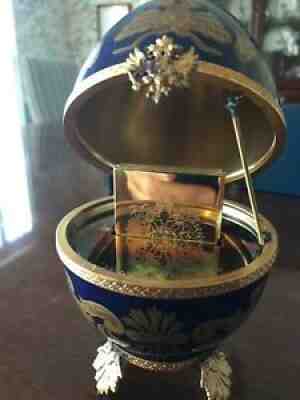 Faberge Imperial Czarevich Limoges Cobalt Footed Â Egg with 24 Kt Gold Accents