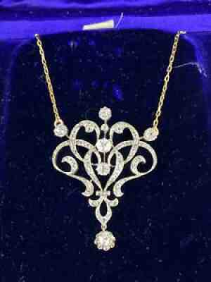 Antique Imperial Russian Faberge 18k/72 Gold Natural Diamonds Pendant Necklace