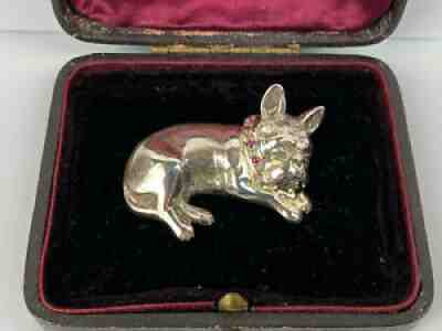 Antique Imperial Russian Faberge Dog Sculpture 88 Silver Gold Diamond Ruby IP