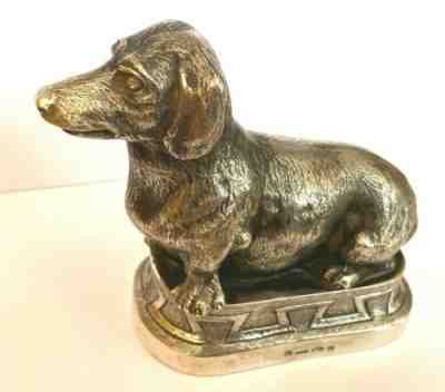 Antique Imperial Russian Faberge Dog Dachshund Sculpture 84 Silver Diamond IP