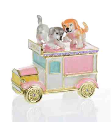 Car with dogs Trinket Box Hand made by Keren Kopal with Austrian Crystals