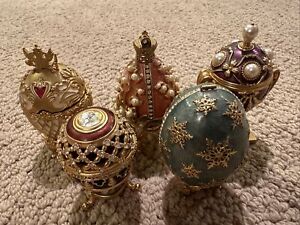 Collection Of 5 Joan Rivers Faberge Eggs Imperial Treasures Assorted Jeweled