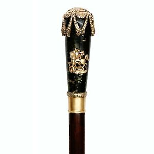 FABERGE Imperial Eagle Russian Silver Seraphinite Emerald Cane Walking Stick RU