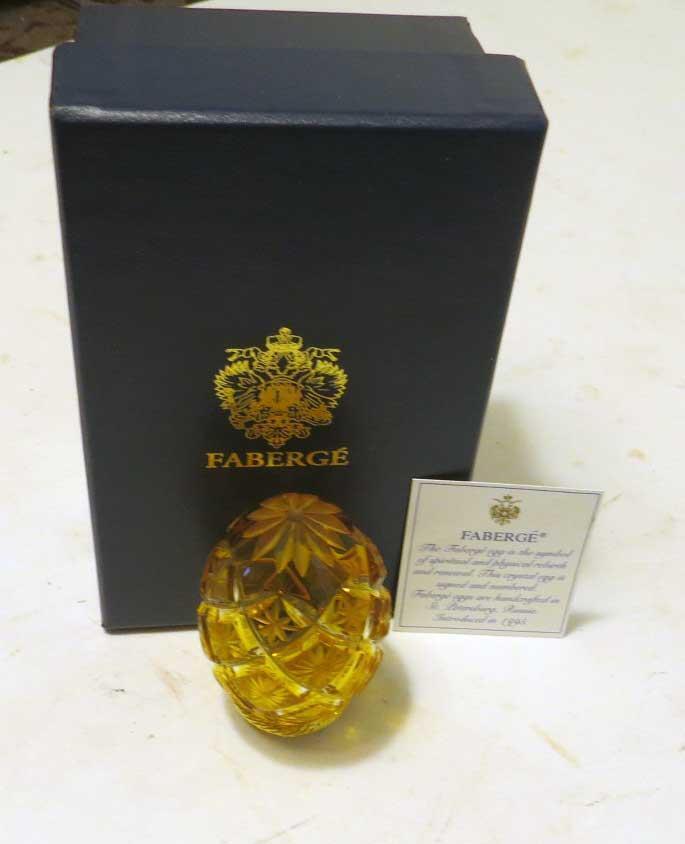 Exceptional Imperial Fabergé Egg in Sun/Canary Yellow Hand-Carved Crystal NIB