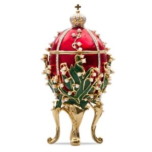 Lilies of the Valley Red Faberge Egg Replica Jewelry Box Egg 6.3