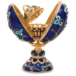 Basket of Flowers Blue Faberge Egg Replica Jewelry Box Easter Egg ???? ??????? 6